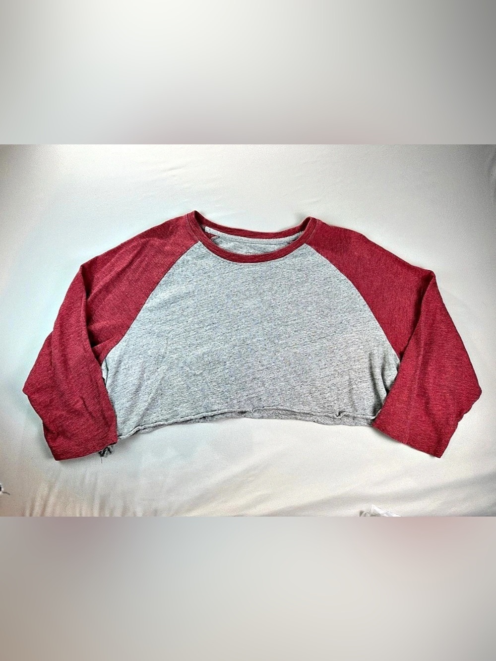 Merona Cut Off Raglan Shirt XXL Crop Block Top Maroon Gray